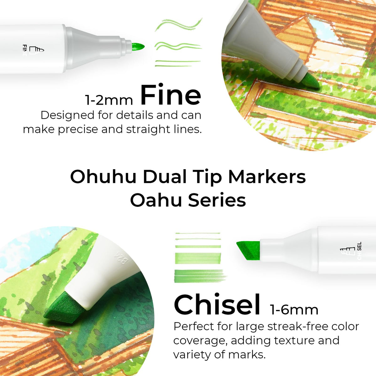 Ohuhu Oahu Alcohol Markers, 40 Colours, Chisel & Fine Tips