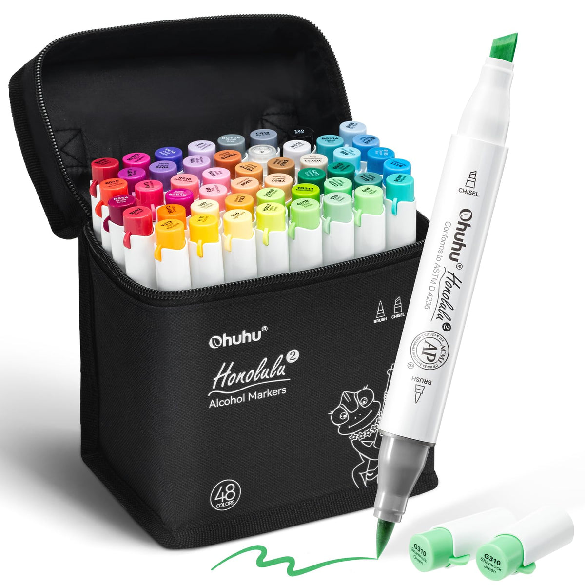 Ohuhu Honolulu 2 Alcohol Markers, 48 Colours, Brush & Chisel Tips