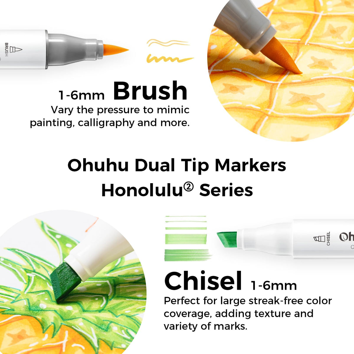 Ohuhu Honolulu 2 Alcohol Markers, 48 Colours, Brush & Chisel Tips