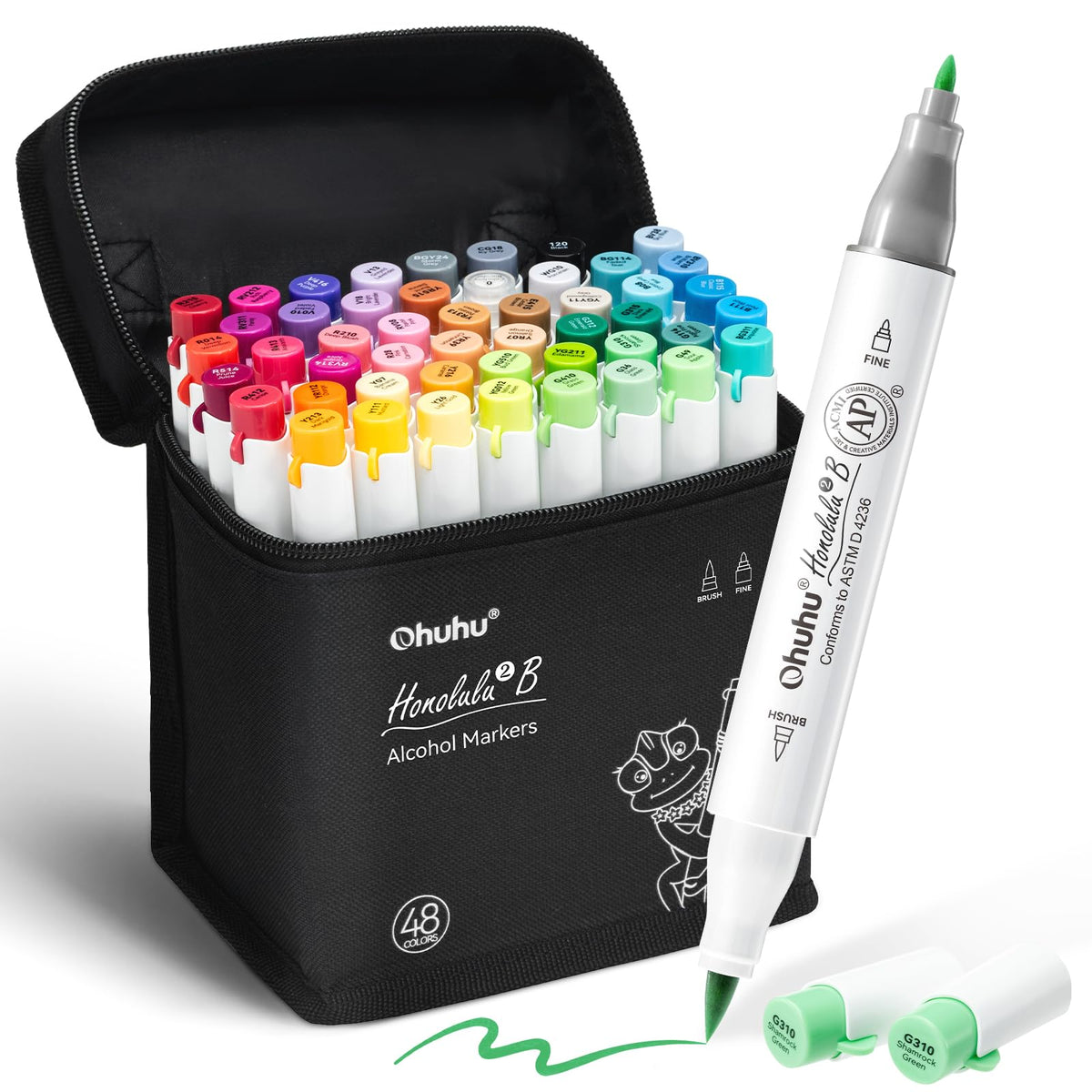 Ohuhu Honolulu 2B Alcohol Markers, 48 Colours, Brush & Fine Tips