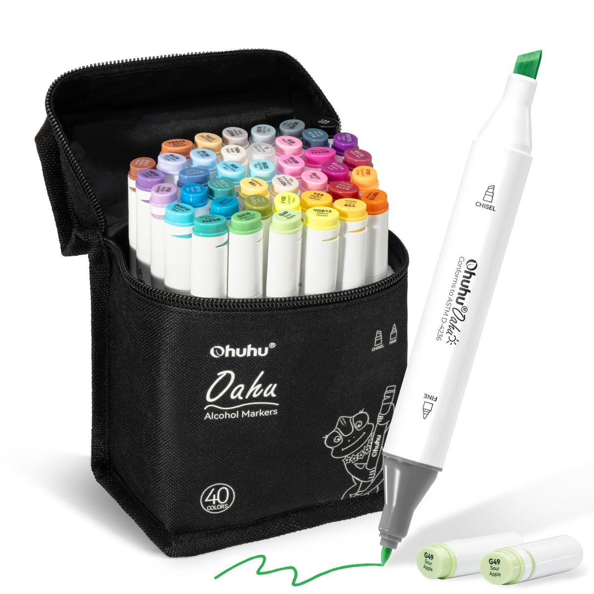 Ohuhu Oahu Alcohol Markers, 40 Colours, Chisel & Fine Tips