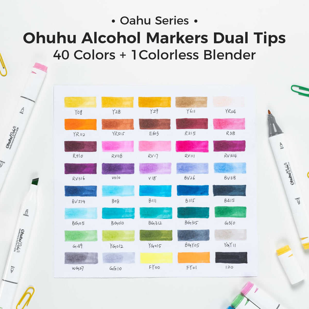 Ohuhu Oahu Alcohol Markers, 40 Colours, Chisel & Fine Tips